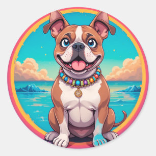 Adorable Cartoon Dog Illustration Classic Round Sticker