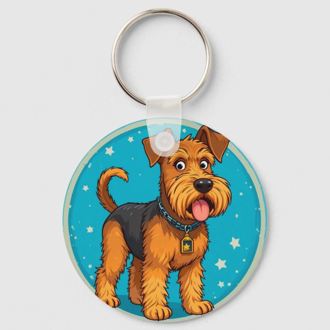 Adorable Cartoon Dog Illustration Key Ring (Front)