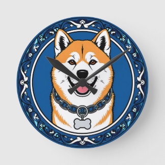 Adorable Cartoon Dog Illustration Round Clock