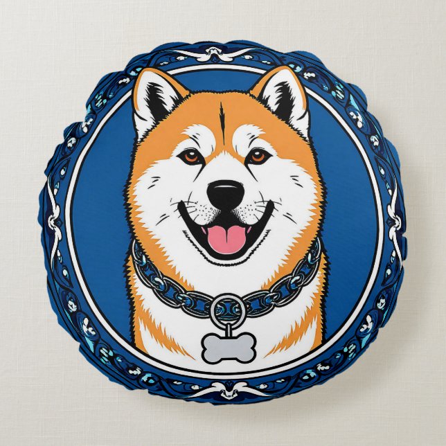 Adorable Cartoon Dog Illustration Round Cushion (Front)