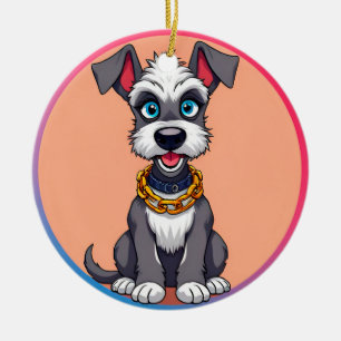 Adorable Cartoon Dog Smiling Cheerfully Ceramic Ornament