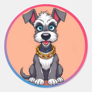 Adorable Cartoon Dog Smiling Cheerfully Classic Round Sticker
