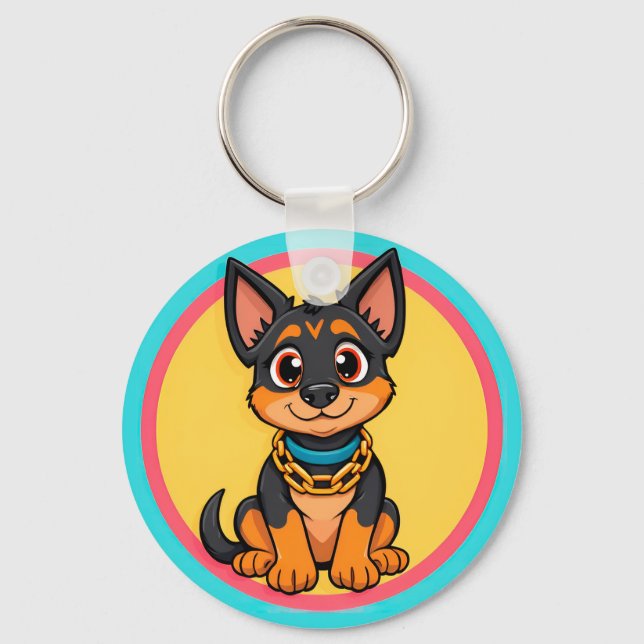 Adorable Cartoon Dog Smiling Cheerfully Key Ring (Front)