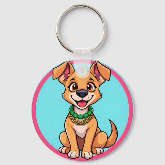 Adorable Cartoon Dog Smiling Cheerfully Key Ring (Front)