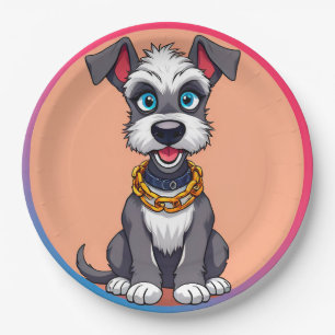 Adorable Cartoon Dog Smiling Cheerfully Paper Plate