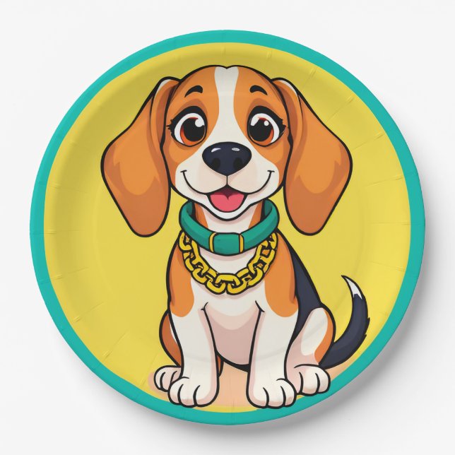 Adorable Cartoon Dog Smiling Cheerfully Paper Plate (Front)