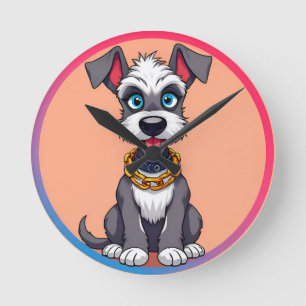 Adorable Cartoon Dog Smiling Cheerfully Round Clock