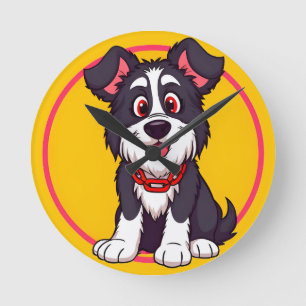 Adorable Cartoon Dog Smiling Cheerfully Round Clock