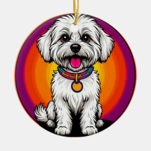 Adorable Cartoon Dog Wearing a Chain Ceramic Ornament