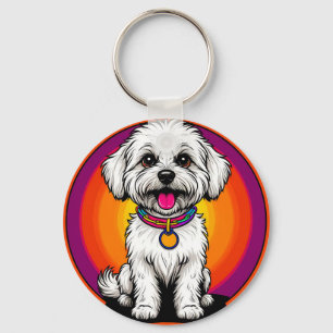 Adorable Cartoon Dog Wearing a Chain Key Ring