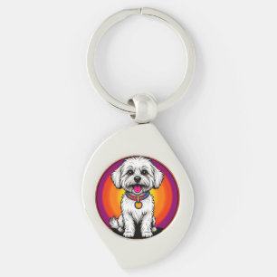 Adorable Cartoon Dog Wearing a Chain Key Ring