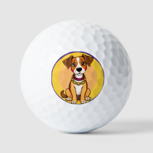 Adorable Cartoon Dog Wearing a Gold Chain Golf Balls