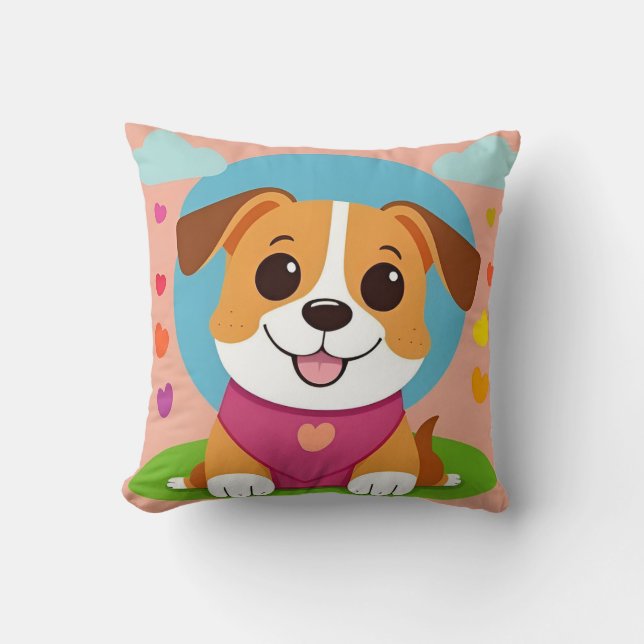 Adorable Cartoon Dog With Cheery Expression Cushion (Front)