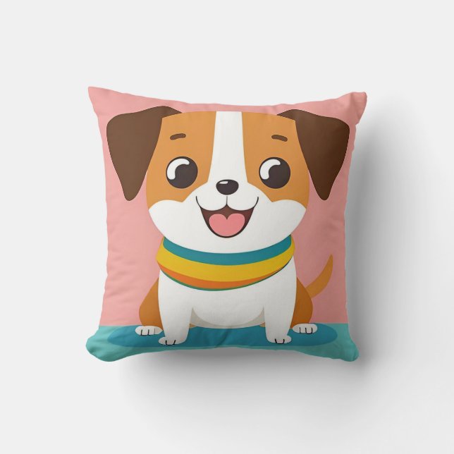 Adorable Cartoon Dog With Cheery Expression Cushion (Front)