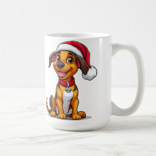Adorable Cartoon Dog With Santa Hat Coffee Mug