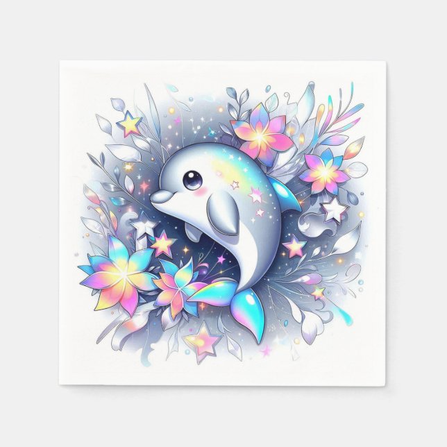 Adorable Cartoon Dolphin Baby Shower Napkin (Front)