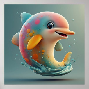 Adorable Cartoon Dolphin Poster
