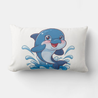Adorable Cartoon Dolphin Splashing in Joy"  Lumbar Cushion