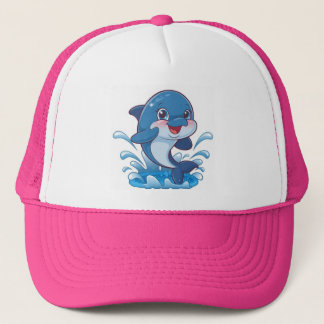 "Adorable Cartoon Dolphin Splashing in Joy" Trucker Hat