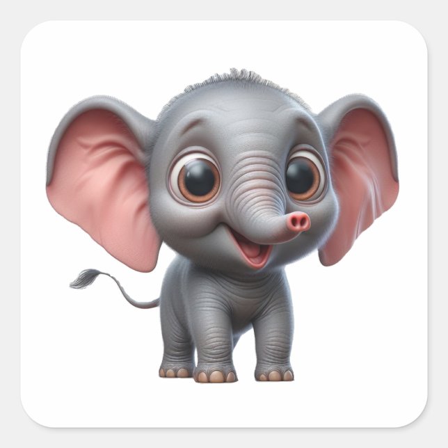 Adorable Cartoon Elephant Delight -Charming Animal Square Sticker (Front)