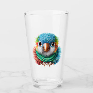 Adorable Cartoon Fluffy Happy Baby Parrot  Glass