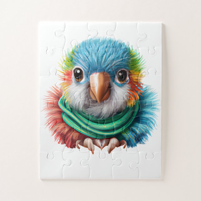 Adorable Cartoon Fluffy Happy Baby Parrot  Jigsaw Puzzle (Vertical)