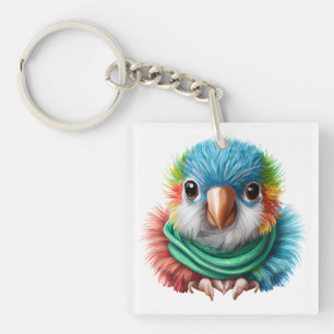 Adorable Cartoon Fluffy Happy Baby Parrot Key Ring