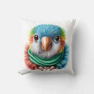 Adorable Cartoon Fluffy Happy Baby Parrot  Photo P Cushion
