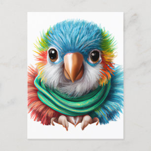 Adorable Cartoon Fluffy Happy Baby Parrot Postcard