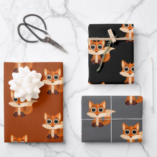 Adorable Cartoon Fox Gift Wrapping Paper Sheet