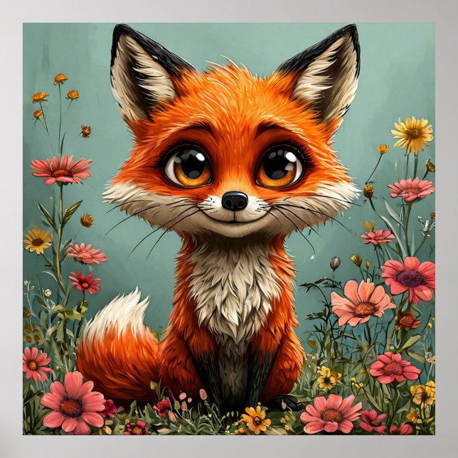 Adorable Cartoon Fox Poster (Front)