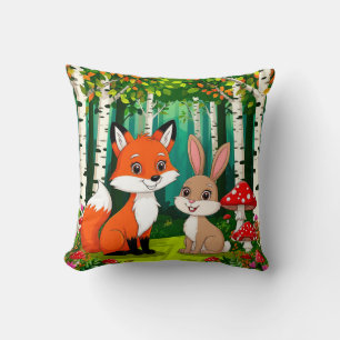 Adorable Cartoon Fox With Mushrooms Cushion