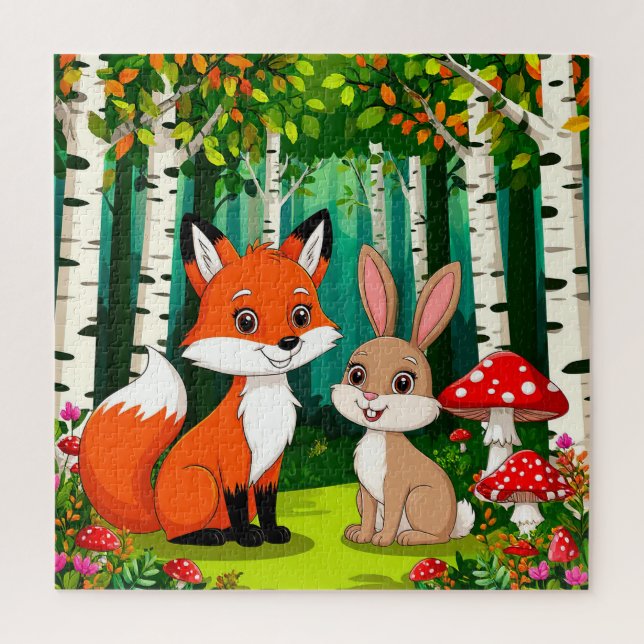 Adorable Cartoon Fox With Mushrooms Jigsaw Puzzle (Vertical)