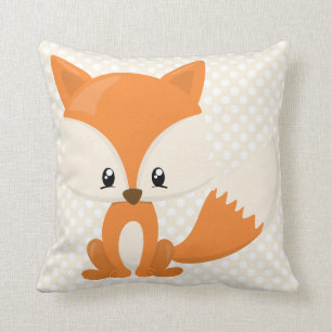 Adorable Cartoon Fox with Polka-Dot Background Cushion