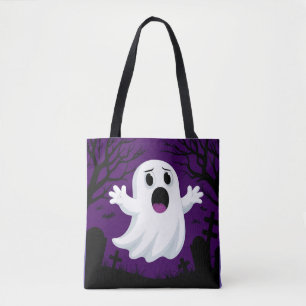 Adorable Cartoon Ghost in Spooky Halloween Tote Bag