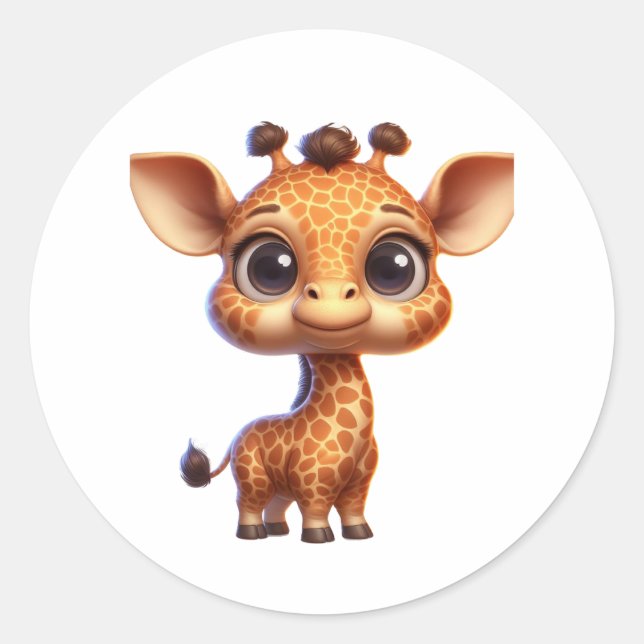 Adorable Cartoon Giraffe Graphic - Cute Safari Classic Round Sticker (Front)