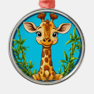 Adorable Cartoon Giraffe With Bamboo Metal Ornament