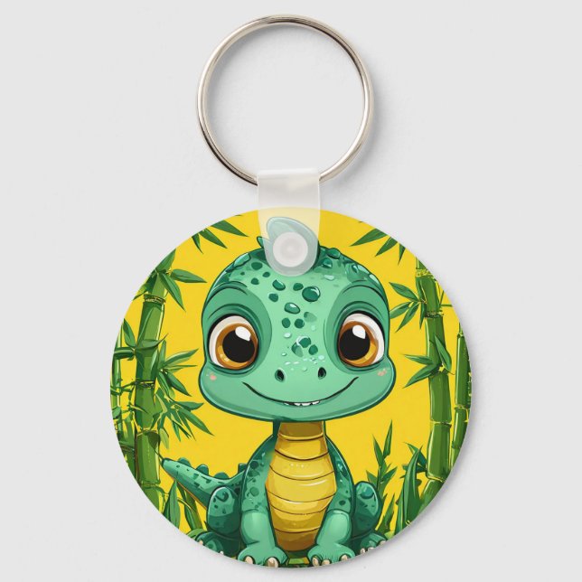 Adorable Cartoon Green Dinosaur Key Ring (Front)