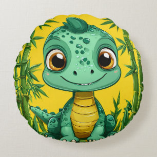 Adorable Cartoon Green Dinosaur Round Cushion