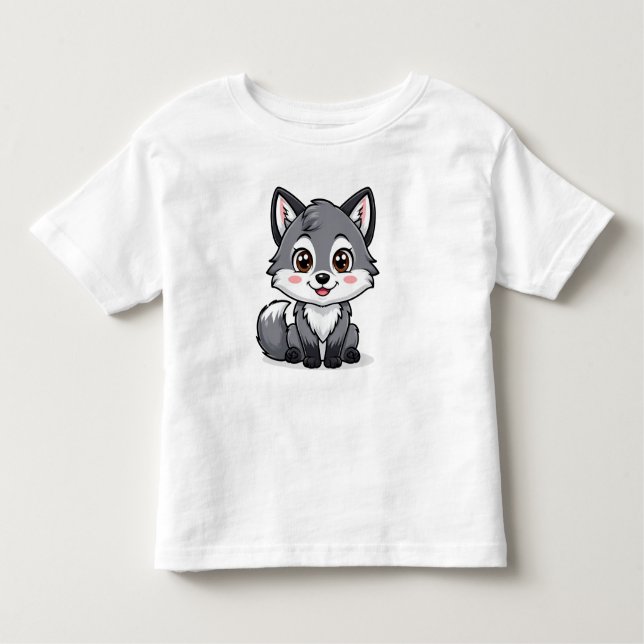 Adorable Cartoon Grey Wolf Character Toddler T-Shirt (Front)