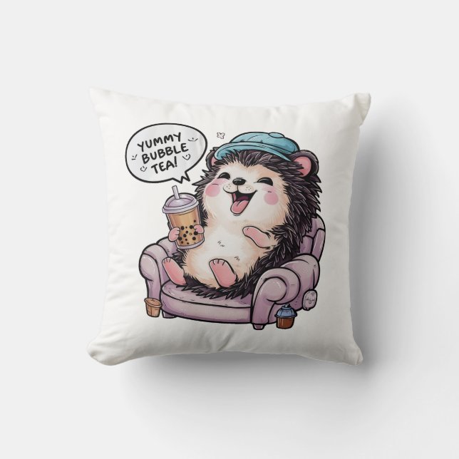 Adorable Cartoon Hedgehog: Cozy, Kawaii Vibes Cushion (Front)
