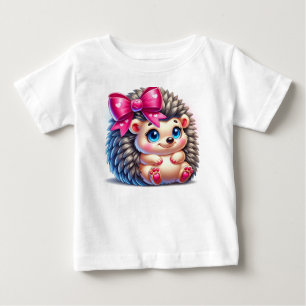 Adorable Cartoon Hedgehog With Pink Bow Baby T-Shirt