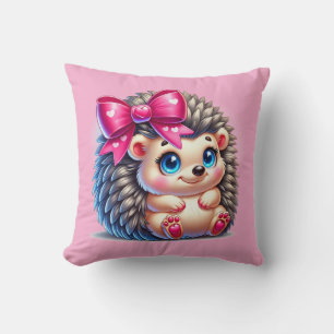 Adorable Cartoon Hedgehog With Pink Bow Cushion