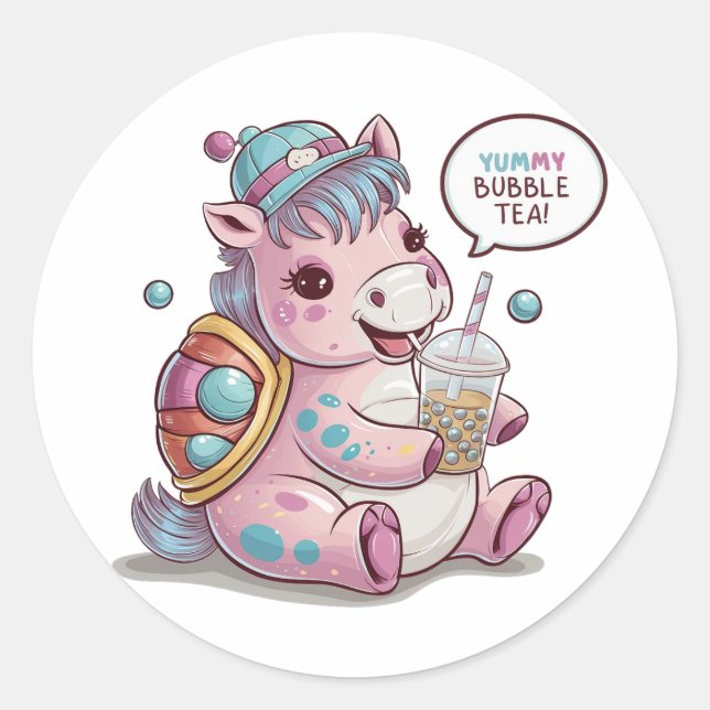 Adorable Cartoon Horse: Cozy, Kawaii Vibes Classic Round Sticker (Front)