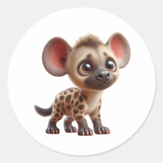 Adorable Cartoon Hyena Cub Graphic Classic Round Sticker