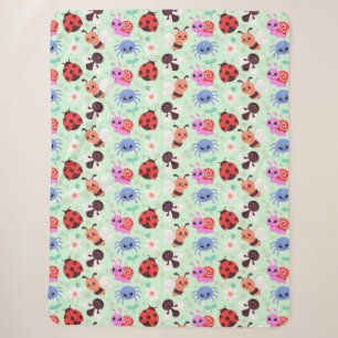 Adorable Cartoon Insects and Flowers Sherpa Blanket