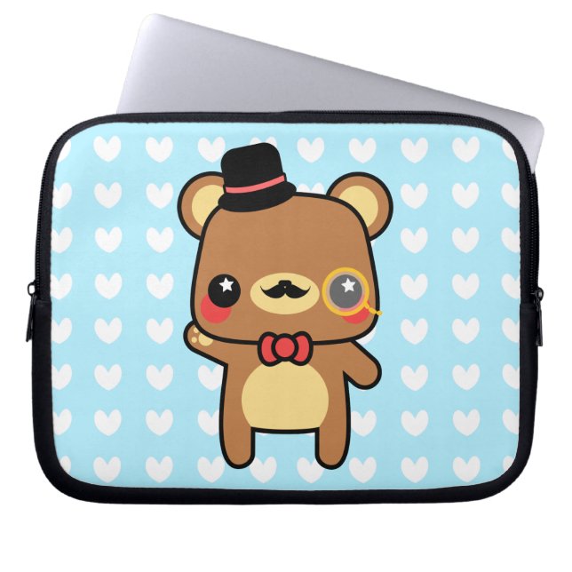 Adorable Cartoon Kawaii Bear Moustache Laptop Bag (Front)