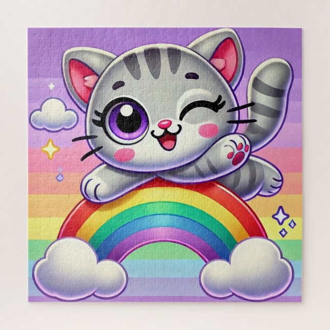 Adorable Cartoon Kitten Jumping Jigsaw Puzzle (Vertical)