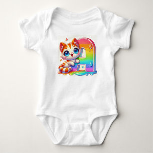 Adorable Cartoon Kitten with Big Eyes Baby Bodysuit