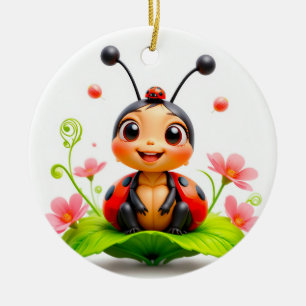 Adorable Cartoon Ladybug Ceramic Ornament